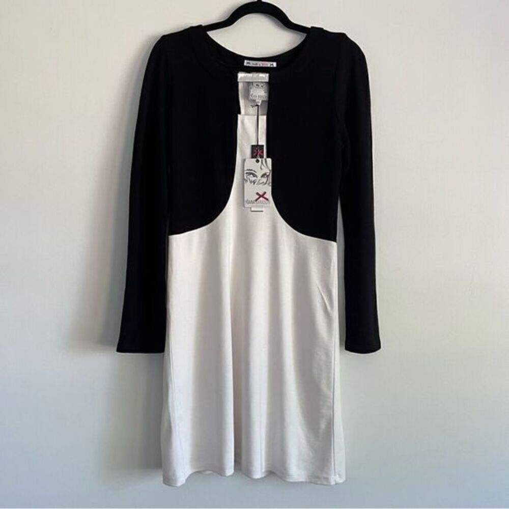 NWT YOANA BARASCHI Black & White Color-block Long Sleeve Dress Size Medium